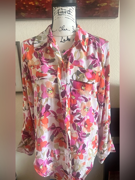 Investments Tops - Floral Button-Down Shirt - Pink & Orange
